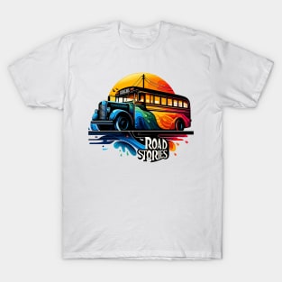 Artistic Silhouette Of A School Bus, Road Stories T-Shirt